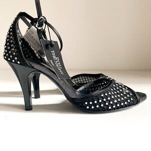 Zara Into the Night Black Mesh Rhinestone Open Toe Sexy Heels 36 NWT